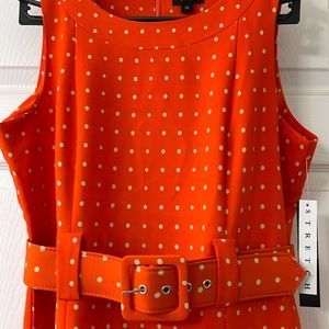 NWT WOMEN ORANGE POLKA DOT MIDI DRESS SIZE 14/LARGE. Work/office wear